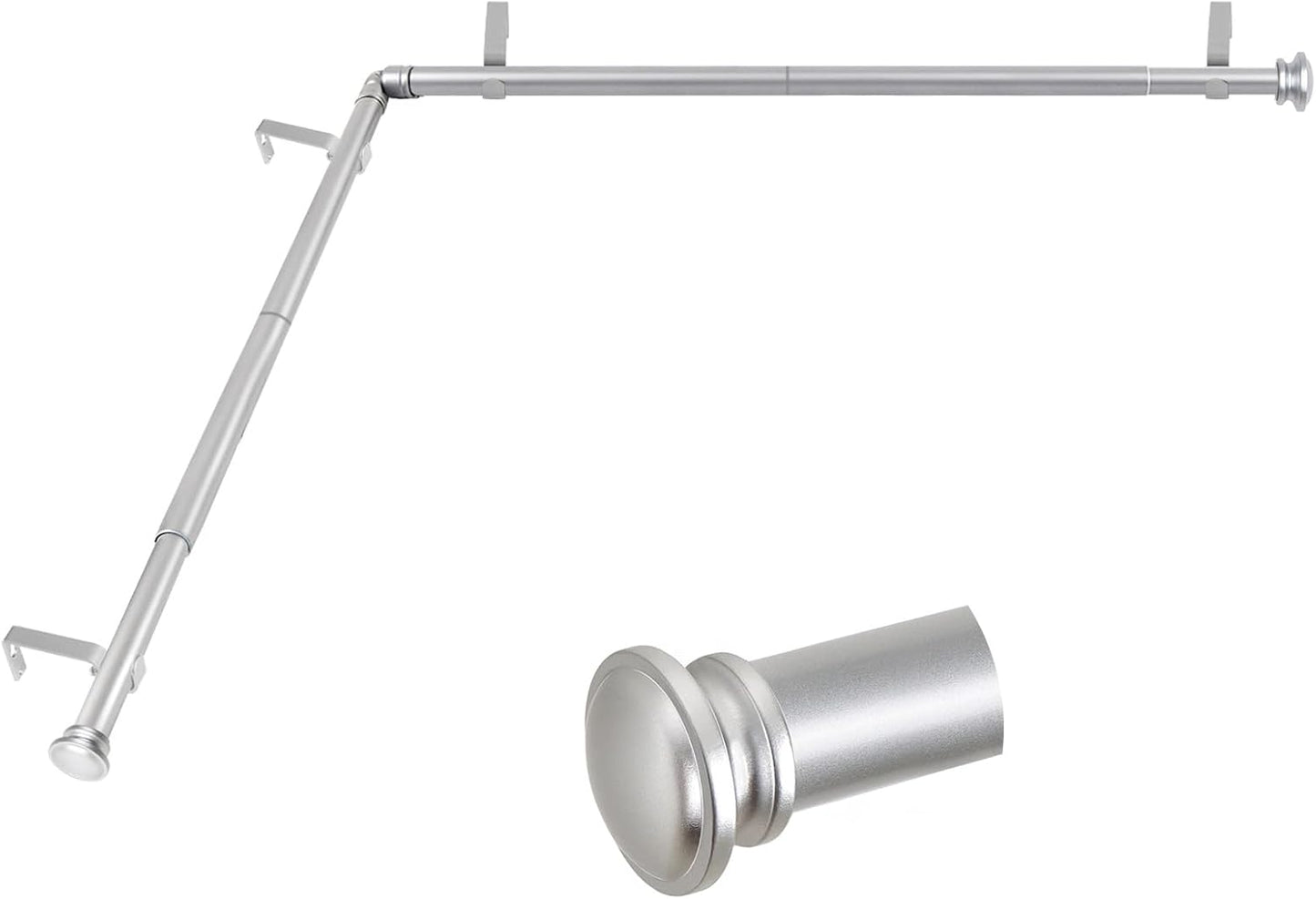 TONIAL Bay Window Curtain Rods, 36 to 72 Inch Center Rod for window, 20 to 36 Inch Side Rods for windows 3/4 Inch Decorative Drapery Rods with Small Cap Finial, Light Black