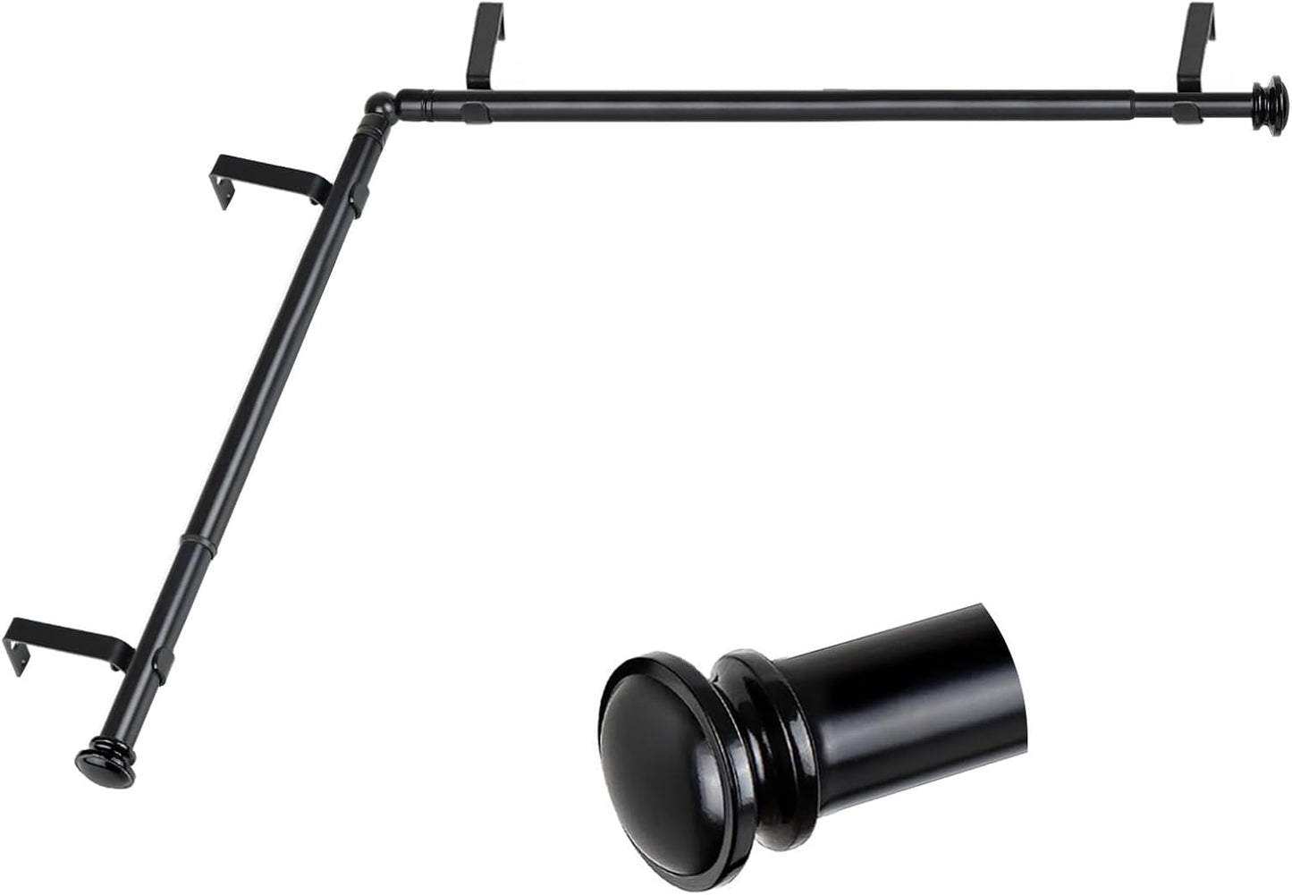TONIAL Bay Window Curtain Rods, 36 to 72 Inch Center Rod for window, 20 to 36 Inch Side Rods for windows 3/4 Inch Decorative Drapery Rods with Small Cap Finial, Light Black
