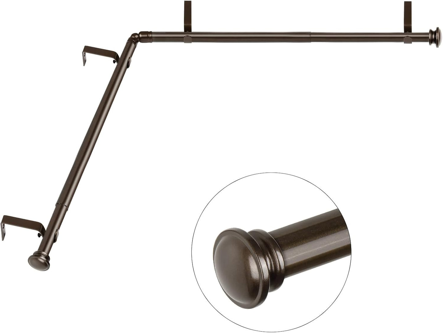 TONIAL Bay Window Curtain Rods, 36 to 72 Inch Center Rod for window, 20 to 36 Inch Side Rods for windows 3/4 Inch Decorative Drapery Rods with Small Cap Finial, Light Black