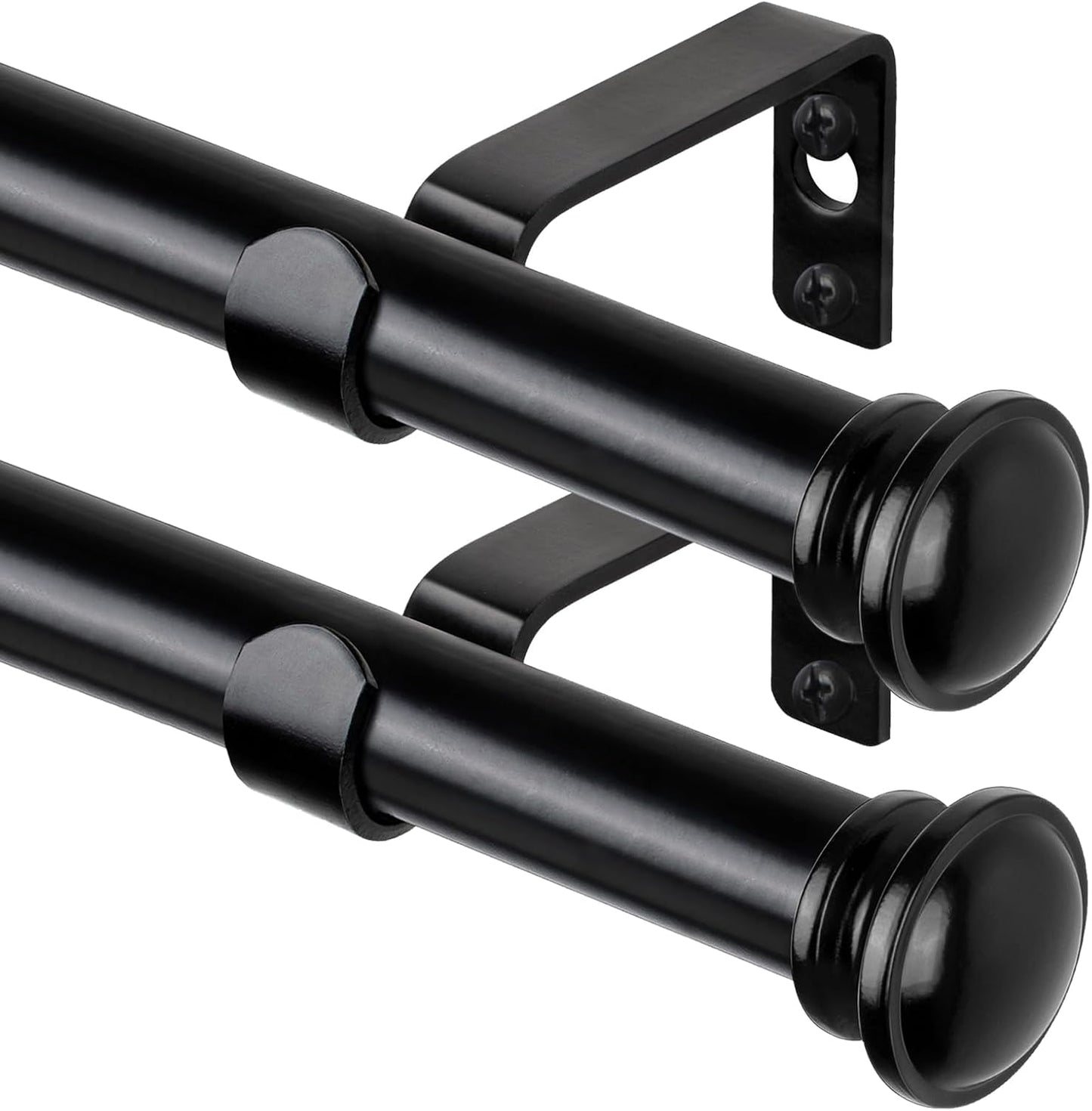 TONIAL Curtain Rod 32 to 58 Inch(2.6-4.8ft), Telescoping Splicing 3/4 Drapery Rods for Windows 20 to 53 Inch(1.7-4.4ft), Decorative Single Rod with Small Cap Finial, Black