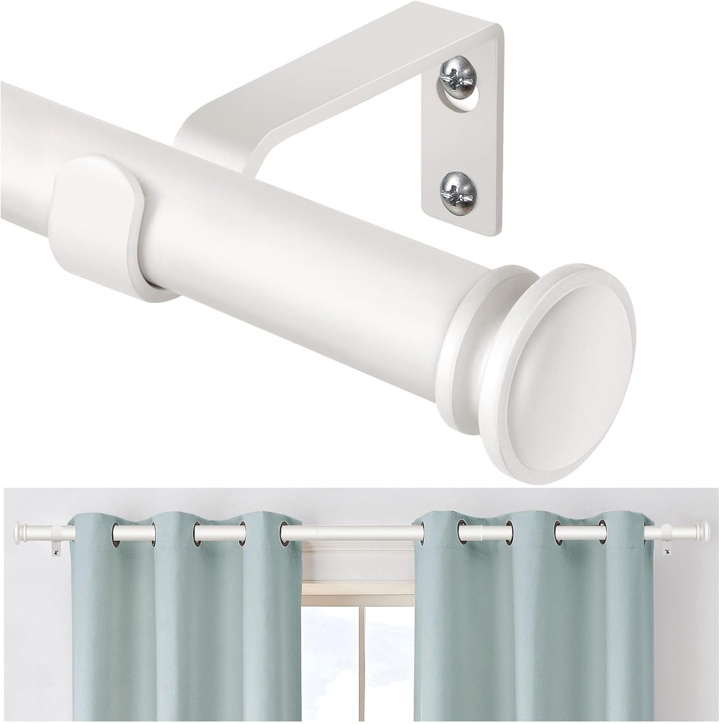 TONIAL Curtain Rod 32 to 58 Inch(2.6-4.8ft), Telescoping Splicing 3/4 Drapery Rods for Windows 20 to 53 Inch(1.7-4.4ft), Decorative Single Rod with Small Cap Finial, Black