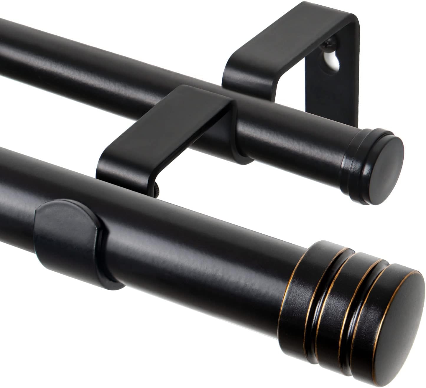 TONIAL1 Inch Double Curtain Rods for Windows 66 to 120 Inches, Heavy Duty Decorative Drapery Rod 32 to 144 Inches with Classic Cap Finial, Black
