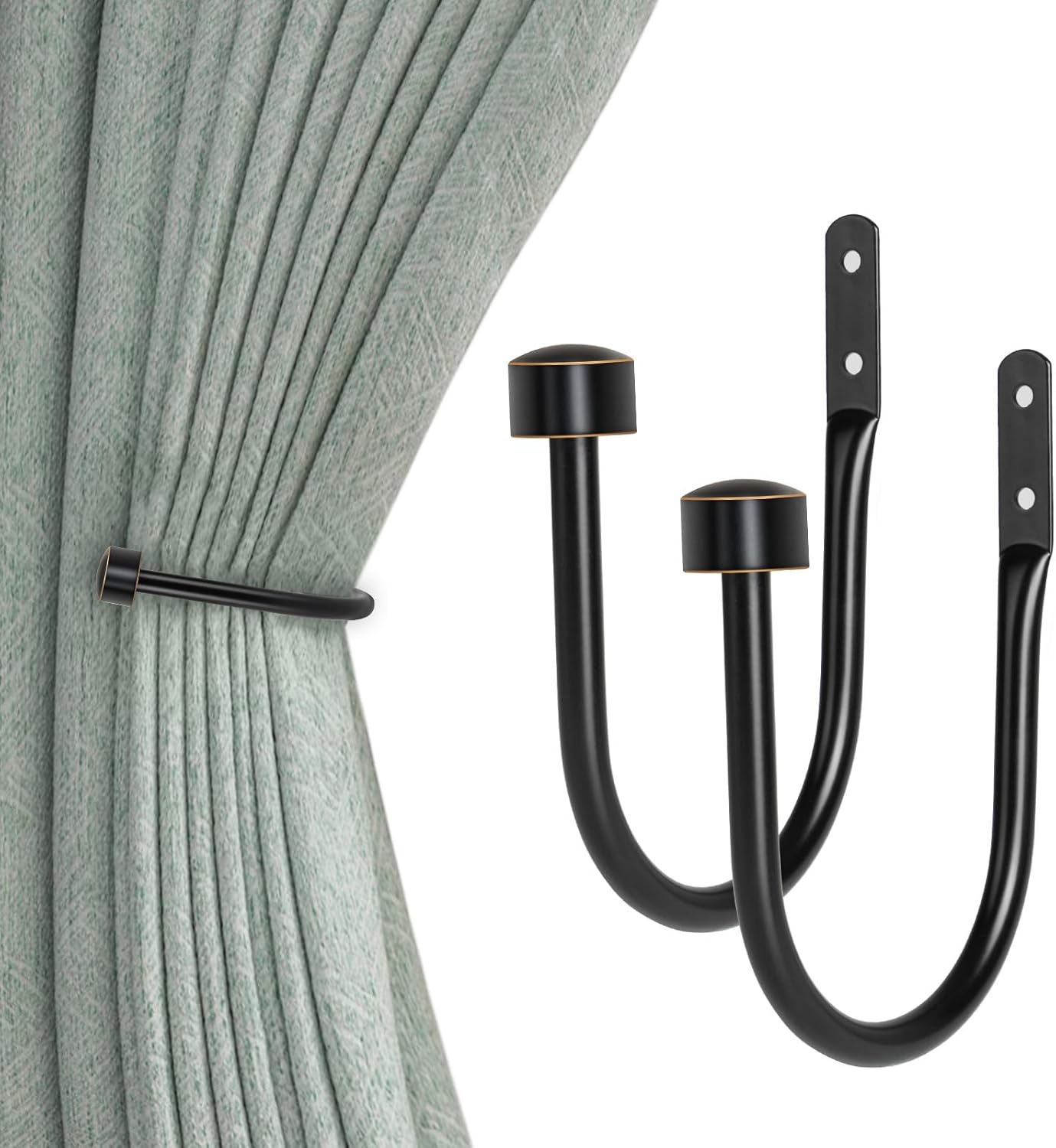 TONIAL Curtain Holdbacks 2 Pack, Decorative Window Drapery Tiebacks for Wall with Small Finials (1 Pair/2 Pack), Bronze