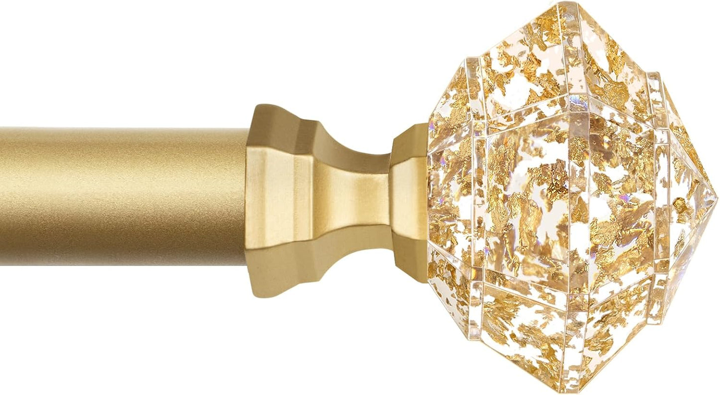 TONIAL Curtain Rods 32 to 58 Inch(2.6-4.8ft), Telescoping Splicing 3/4 Single Rods for Windows Decorative Drapery Rod with Acrylic Diamond Finial, Champagne Gold