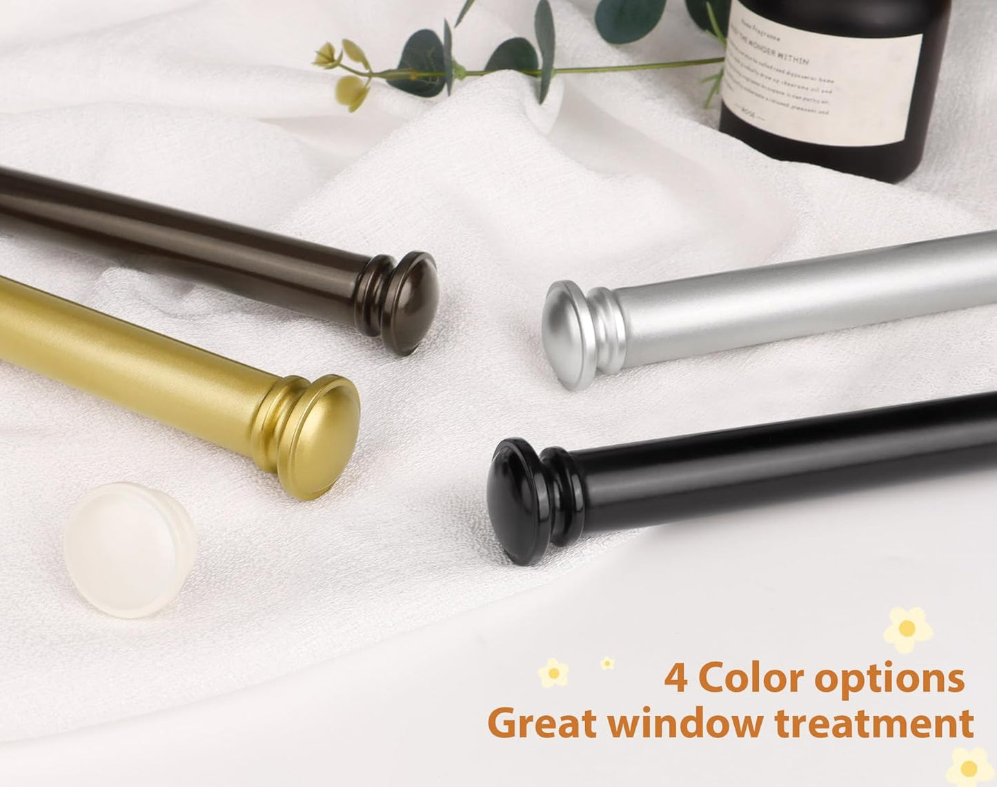 TONIAL Bay Window Curtain Rods, 36 to 72 Inch Center Rod for window, 20 to 36 Inch Side Rods for windows 3/4 Inch Decorative Drapery Rods with Small Cap Finial, Light Black