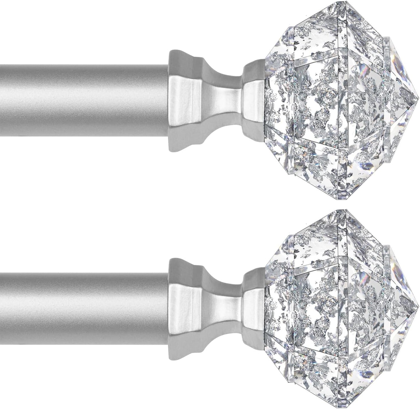 TONIAL Curtain Rods 32 to 58 Inch(2.6-4.8ft), Telescoping Splicing 3/4 Single Rods for Windows Decorative Drapery Rod with Acrylic Diamond Finial, Champagne Gold