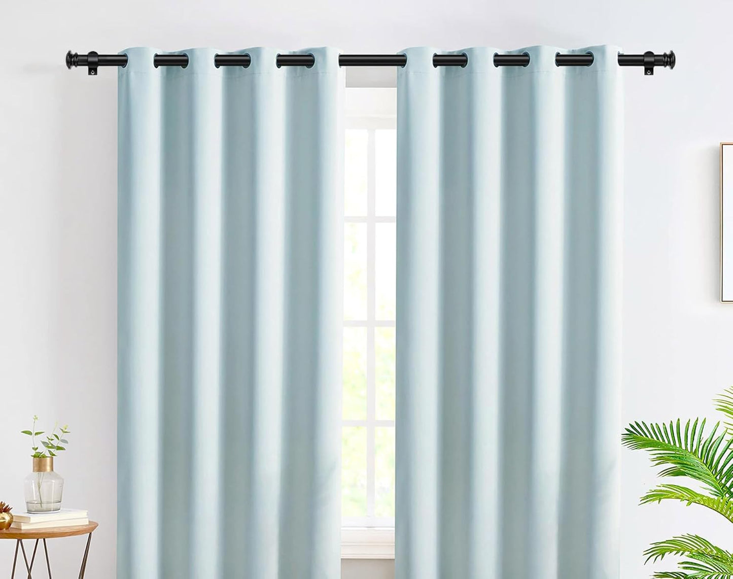 TONIAL Curtain Rod 32 to 58 Inch(2.6-4.8ft), Telescoping Splicing 3/4 Drapery Rods for Windows 20 to 53 Inch(1.7-4.4ft), Decorative Single Rod with Small Cap Finial, Black