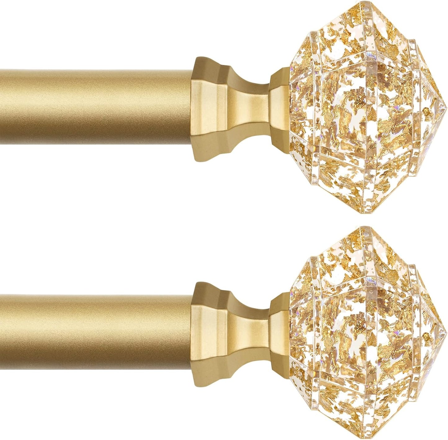 TONIAL Curtain Rods 32 to 58 Inch(2.6-4.8ft), Telescoping Splicing 3/4 Single Rods for Windows Decorative Drapery Rod with Acrylic Diamond Finial, Champagne Gold