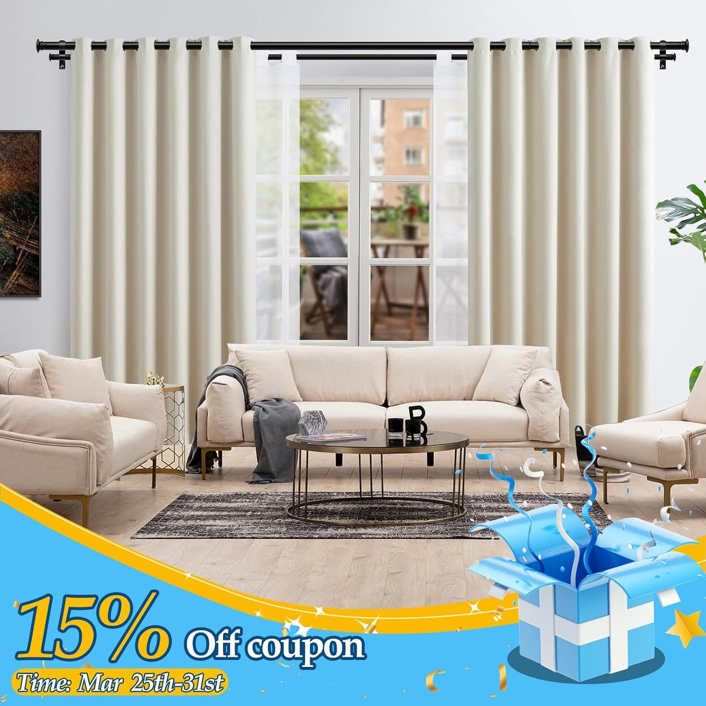 TONIAL 1 Inch Double Curtain Rods 72 to 144 Inch (6 to 12 ft), Heavy Duty Decorative Drapery Rod for Windows 69 to 140 Inch (5.75 to 11.7 ft) with Small Cap Finial, Black