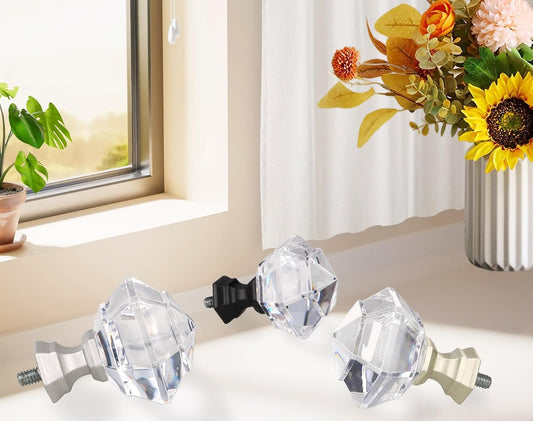 TONIAL Curtain Rods 32 to 58 Inch(2.6-4.8ft), Telescoping Splicing 3/4 Single Rods for Windows Decorative Drapery Rod with Acrylic Diamond Finial, Champagne Gold