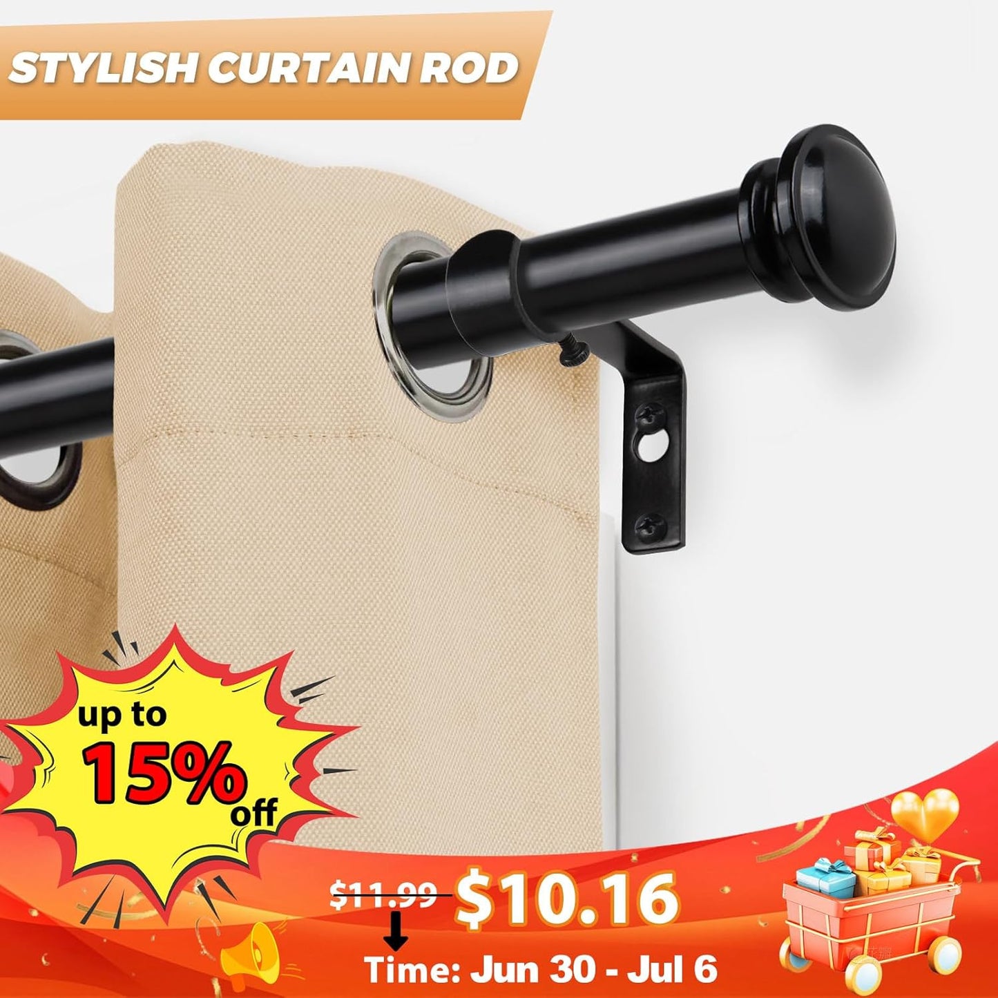 TONIAL Curtain Rod 32 to 58 Inch(2.6-4.8ft), Telescoping Splicing 3/4 Drapery Rods for Windows 20 to 53 Inch(1.7-4.4ft), Decorative Single Rod with Small Cap Finial, Black