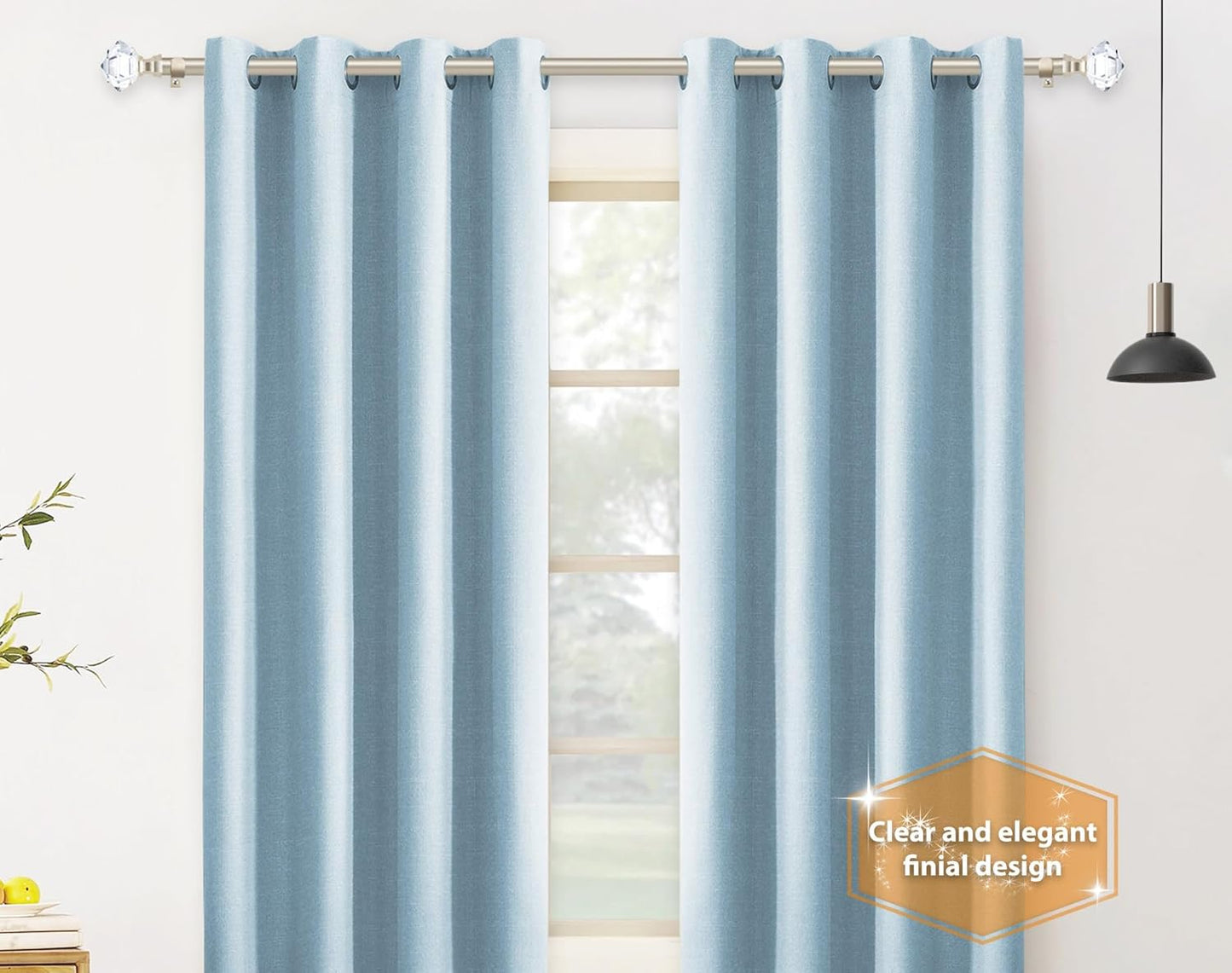 TONIAL Curtain Rods 32 to 58 Inch(2.6-4.8ft), Telescoping Splicing 3/4 Single Rods for Windows Decorative Drapery Rod with Acrylic Diamond Finial, Champagne Gold
