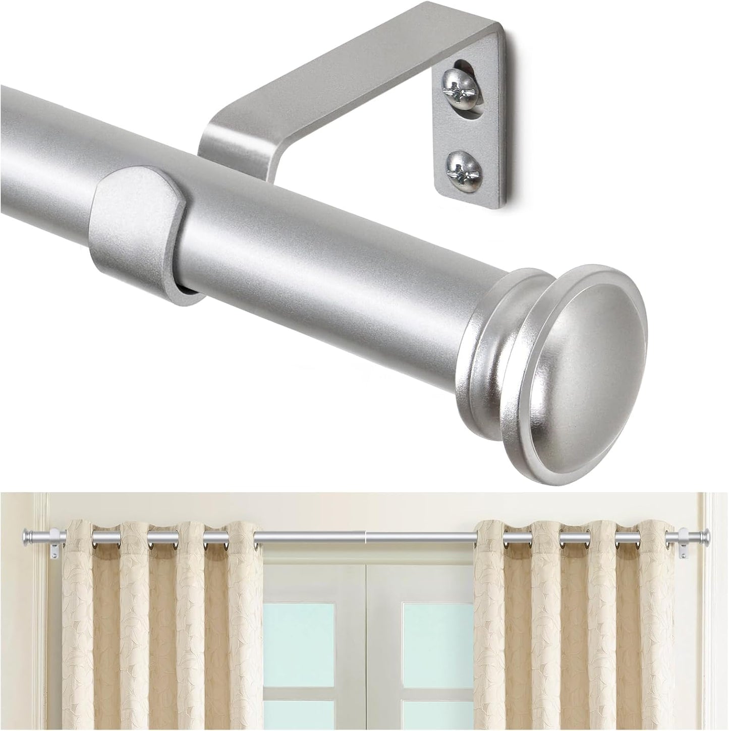 TONIAL Curtain Rod 32 to 58 Inch(2.6-4.8ft), Telescoping Splicing 3/4 Drapery Rods for Windows 20 to 53 Inch(1.7-4.4ft), Decorative Single Rod with Small Cap Finial, Black