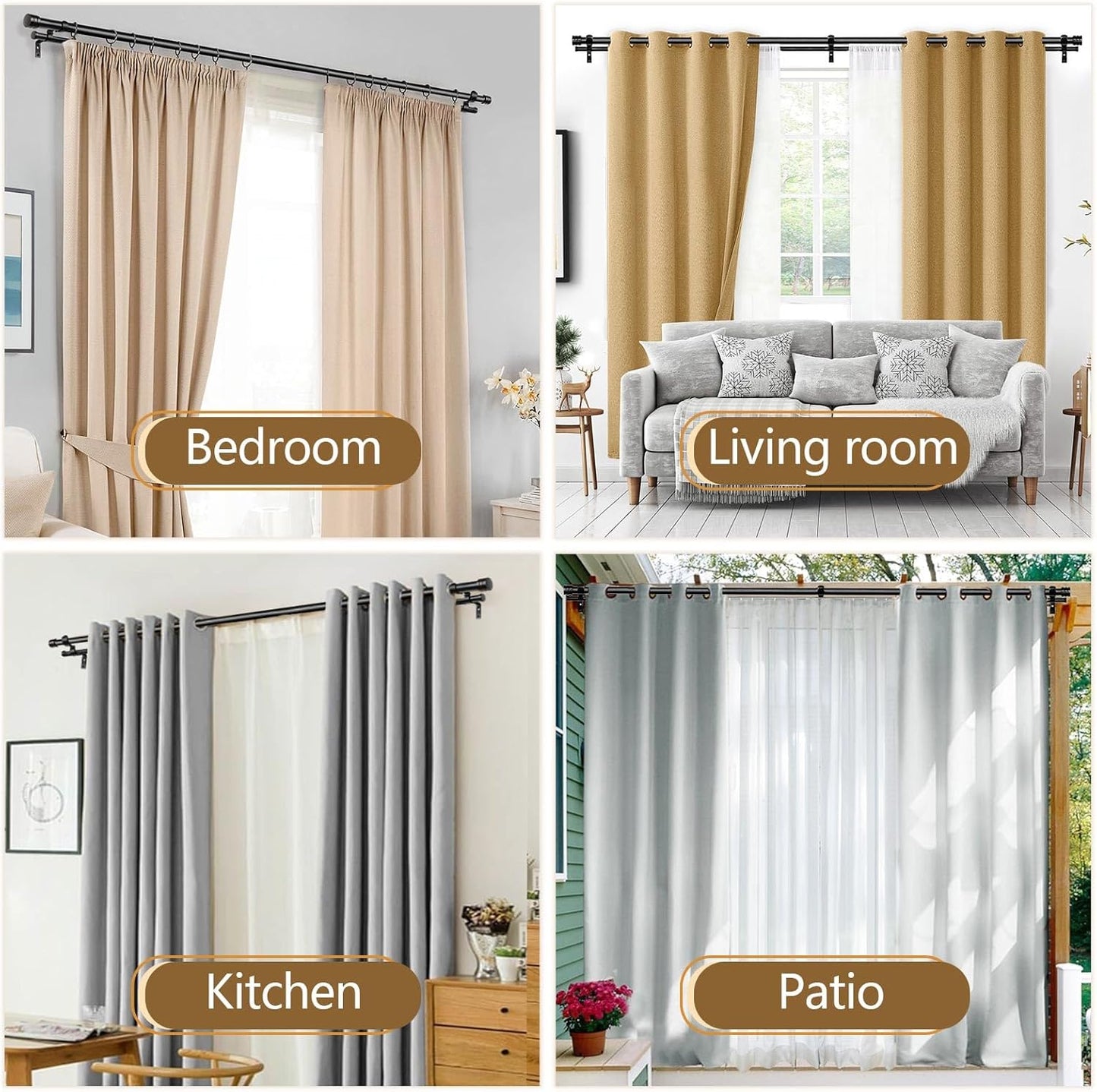 TONIAL1 Inch Double Curtain Rods for Windows 66 to 120 Inches, Heavy Duty Decorative Drapery Rod 32 to 144 Inches with Classic Cap Finial, Black