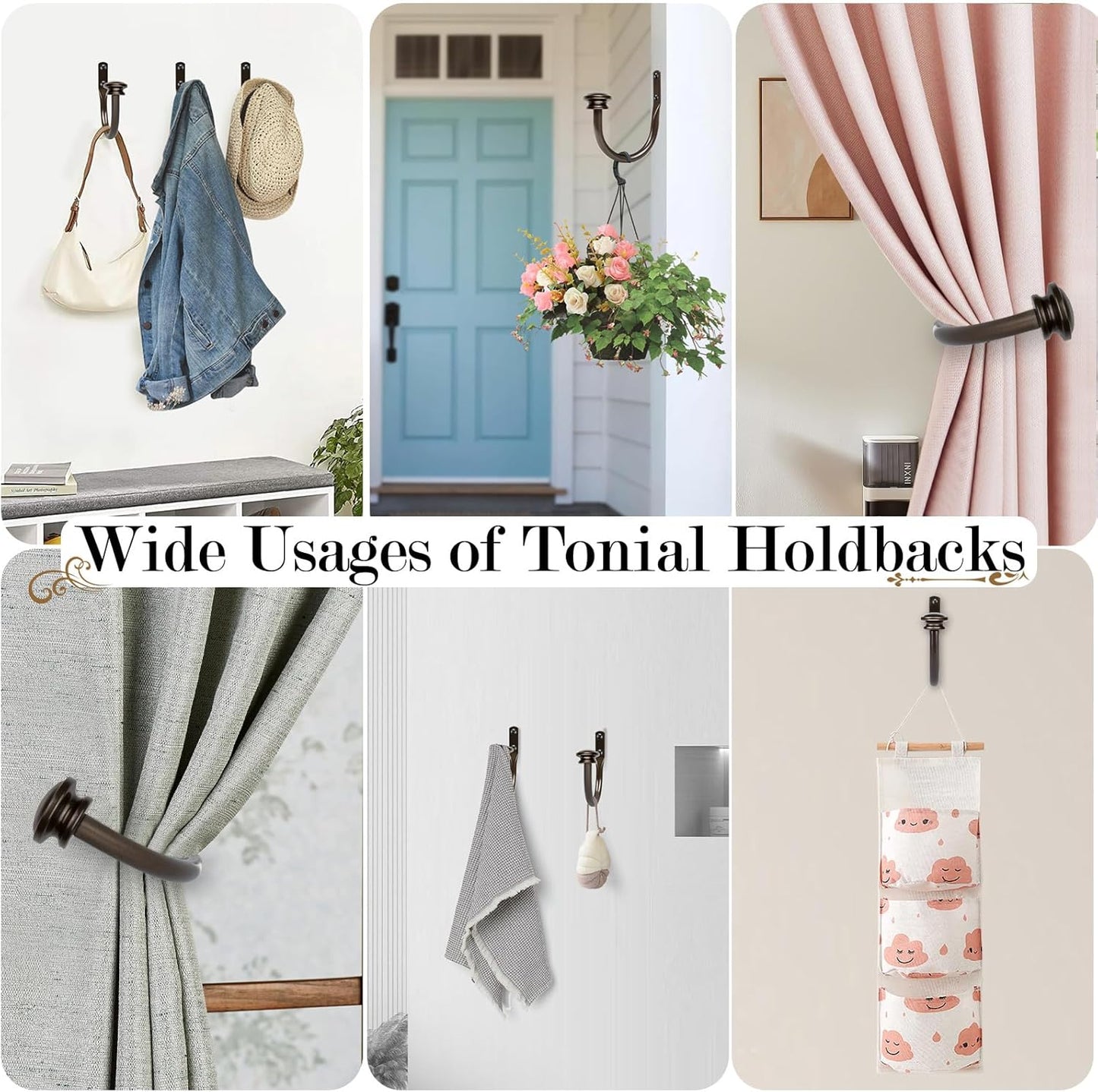 TONIAL Curtain Holdbacks 2 Pack, Decorative Window Drapery Tiebacks for Wall with Small Finials (1 Pair/2 Pack), Bronze