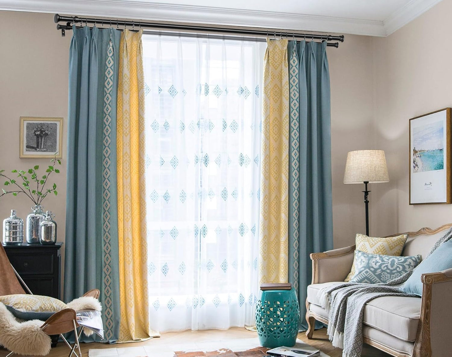 TONIAL 1 Inch Double Curtain Rods 72 to 144 Inch (6 to 12 ft), Heavy Duty Decorative Drapery Rod for Windows 69 to 140 Inch (5.75 to 11.7 ft) with Small Cap Finial, Black