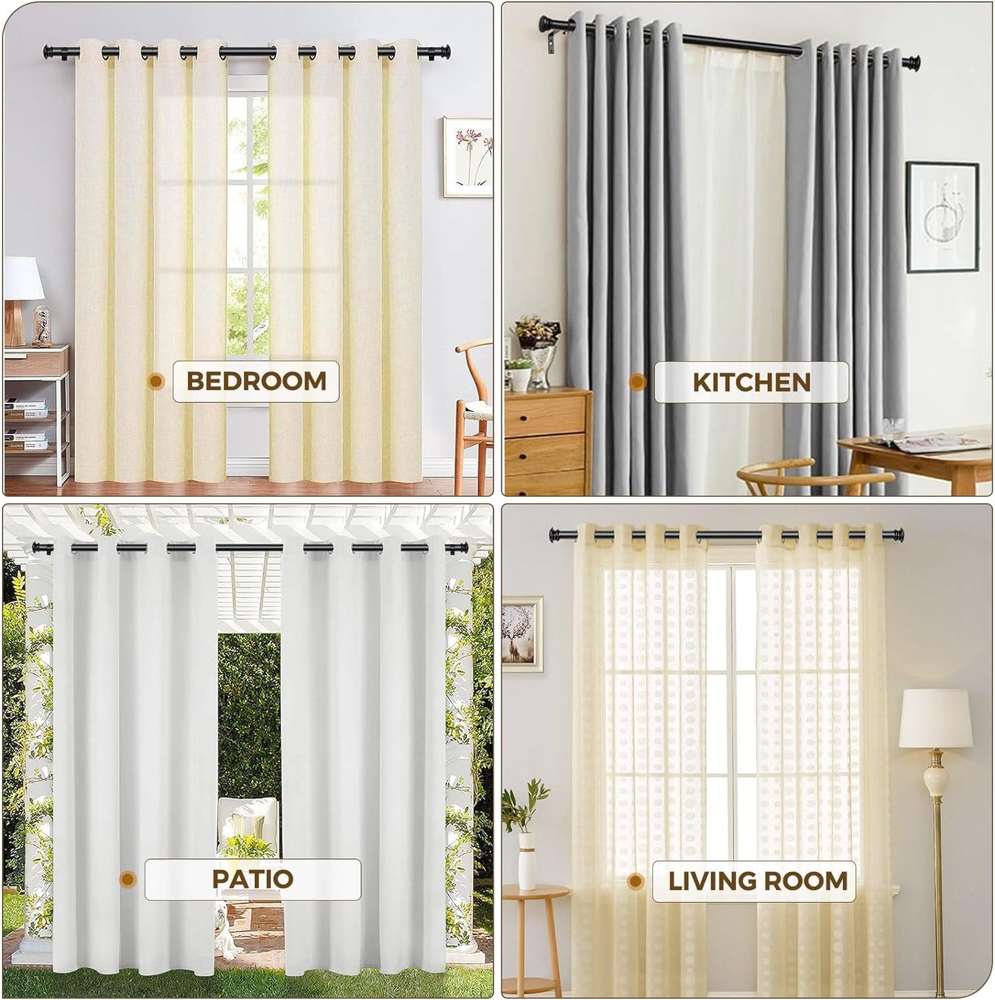 TONIAL Curtain Rod 32 to 58 Inch(2.6-4.8ft), Telescoping Splicing 3/4 Drapery Rods for Windows 20 to 53 Inch(1.7-4.4ft), Decorative Single Rod with Small Cap Finial, Black