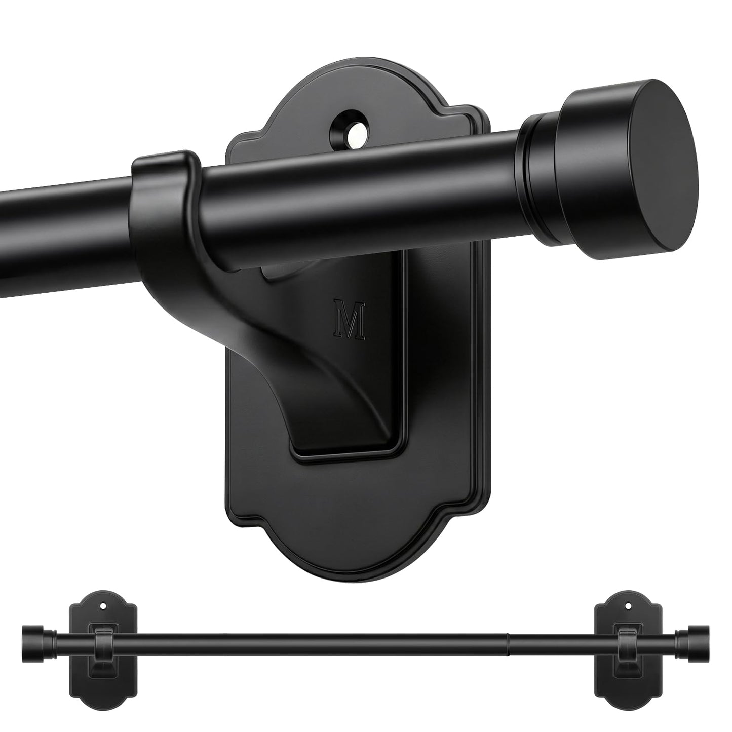 TONIAL Curtain Rods No Drilling for Windows from 54 to 82 Inches, 5/8 Inch Curtain Rod 32 to 86 inch with Adhesive Brackets, Renter Apartment Friendly Adjustable Drapery Rods, Black