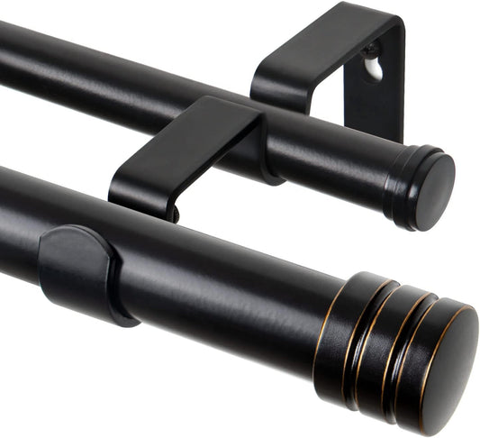 TONIAL1 Inch Double Curtain Rods for Windows 66 to 120 Inches, Heavy Duty Decorative Drapery Rod 32 to 144 Inches with Classic Cap Finial, Black