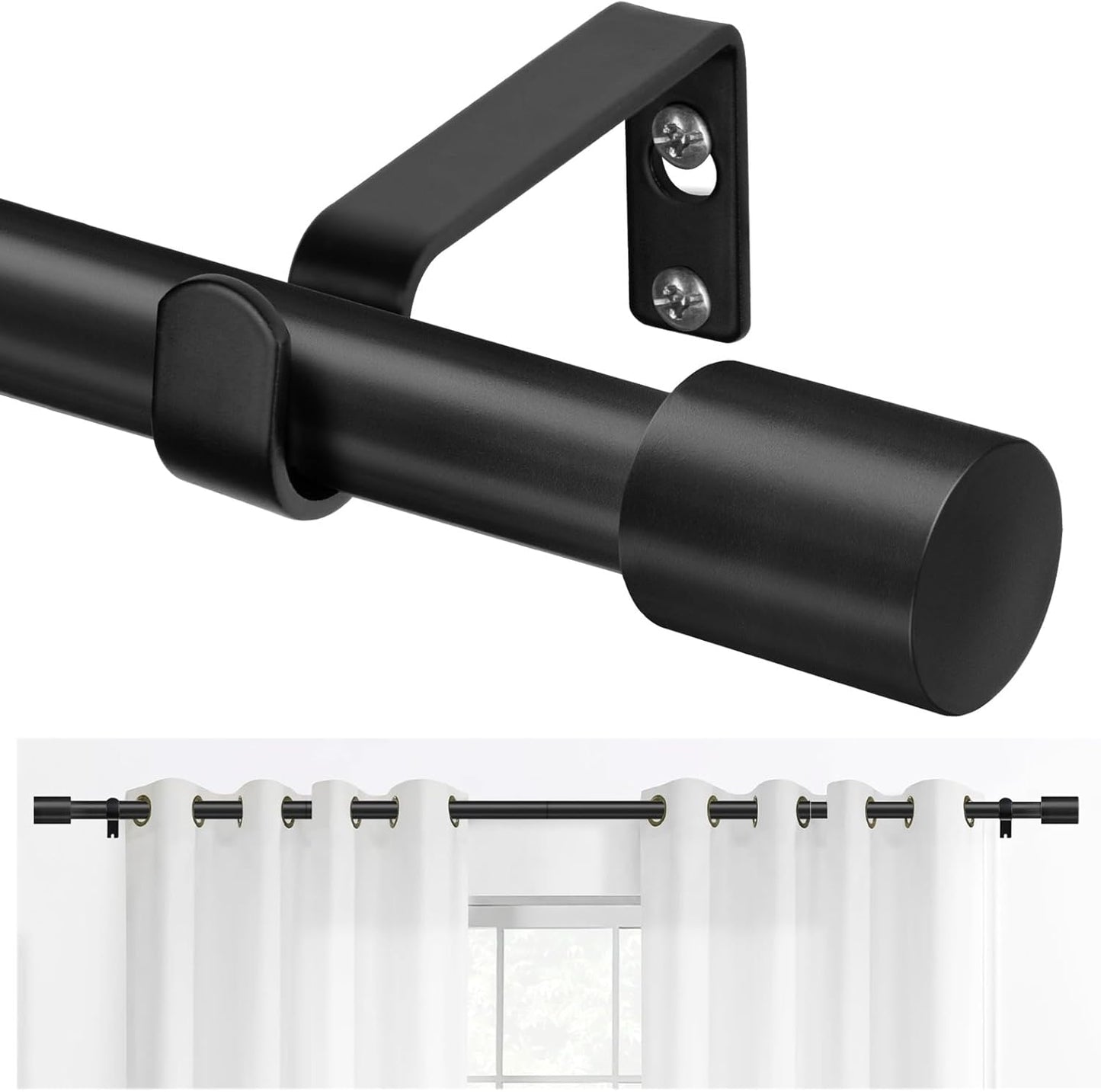 TONIAL Curtain Rod 32 to 58 Inch(2.6 to 4.8 ft), Adjustable Splicing Window Curtain Rods, 3/4 Drapery Rods for Windows 20 to 53 Inch, Decorative Single Rod with Modern Cap Finial, Bronze