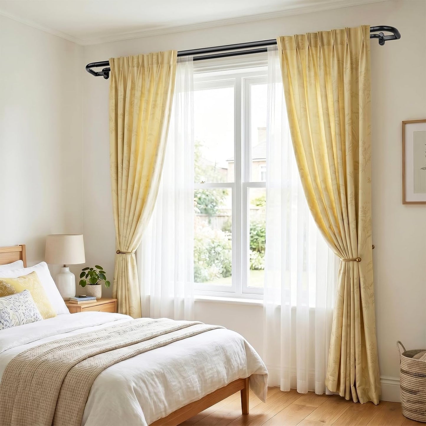 TONIAL Black Double Curtain Rods, Blackout Wrap Around Curtain Rod for Windows 20 to 54 Inches, 6/8 Inches Adjustable Drapery Rods 32 to 58 Inches for Room Darkening Curtains