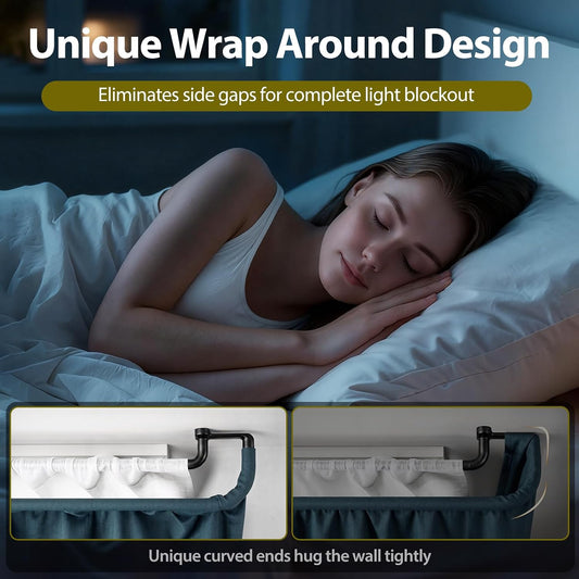 TONIAL Black Double Curtain Rods, Blackout Wrap Around Curtain Rod for Windows 20 to 54 Inches, 6/8 Inches Adjustable Drapery Rods 32 to 58 Inches for Room Darkening Curtains