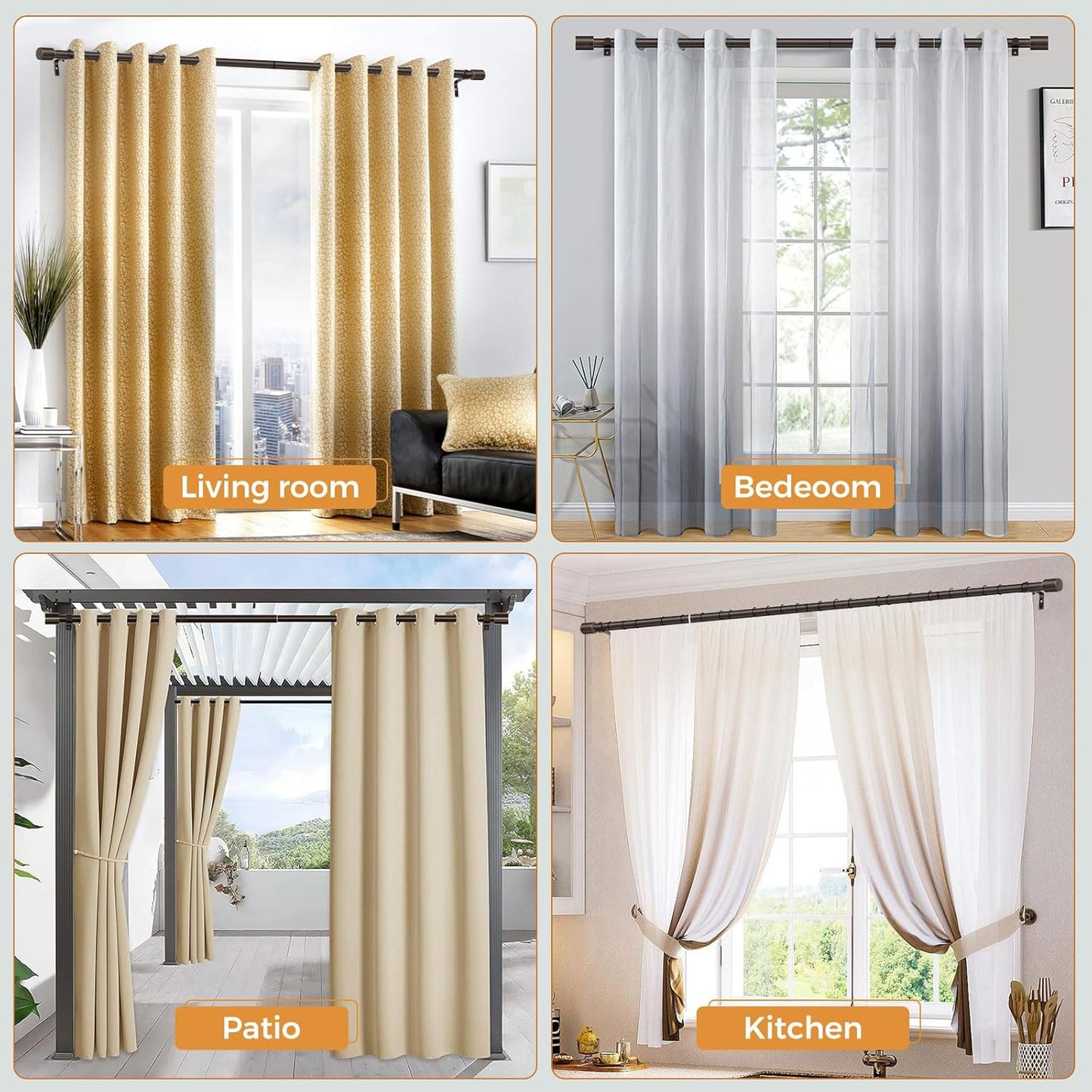 TONIAL Curtain Rod 32 to 58 Inch(2.6 to 4.8 ft), Adjustable Splicing Window Curtain Rods, 3/4 Drapery Rods for Windows 20 to 53 Inch, Decorative Single Rod with Modern Cap Finial, Bronze